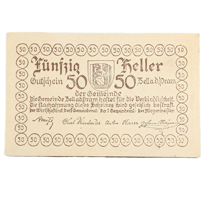 Notgeld/Kassenschein Gemeinde Zell an der Pram