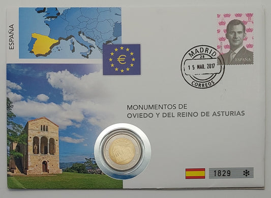 Numisbrief: Kirche Santa Maria del Naranco UNESCO Weltkulturerbe + Briefarke Felipe VI