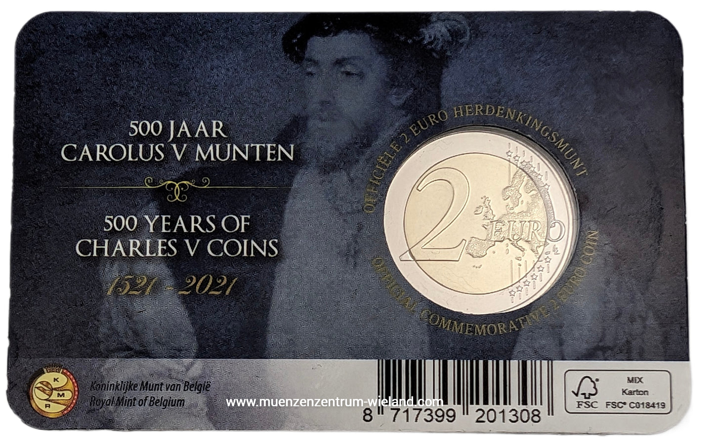 500 Jahre Charles V., Coincard NL/EN auf 2 € Seite