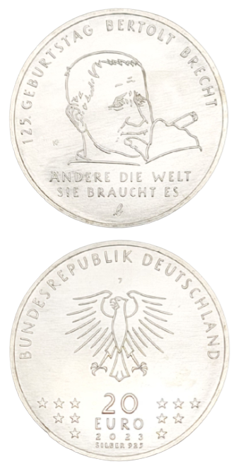 Bertold Brecht, (J = Hamburg), Ø 32,5 mm