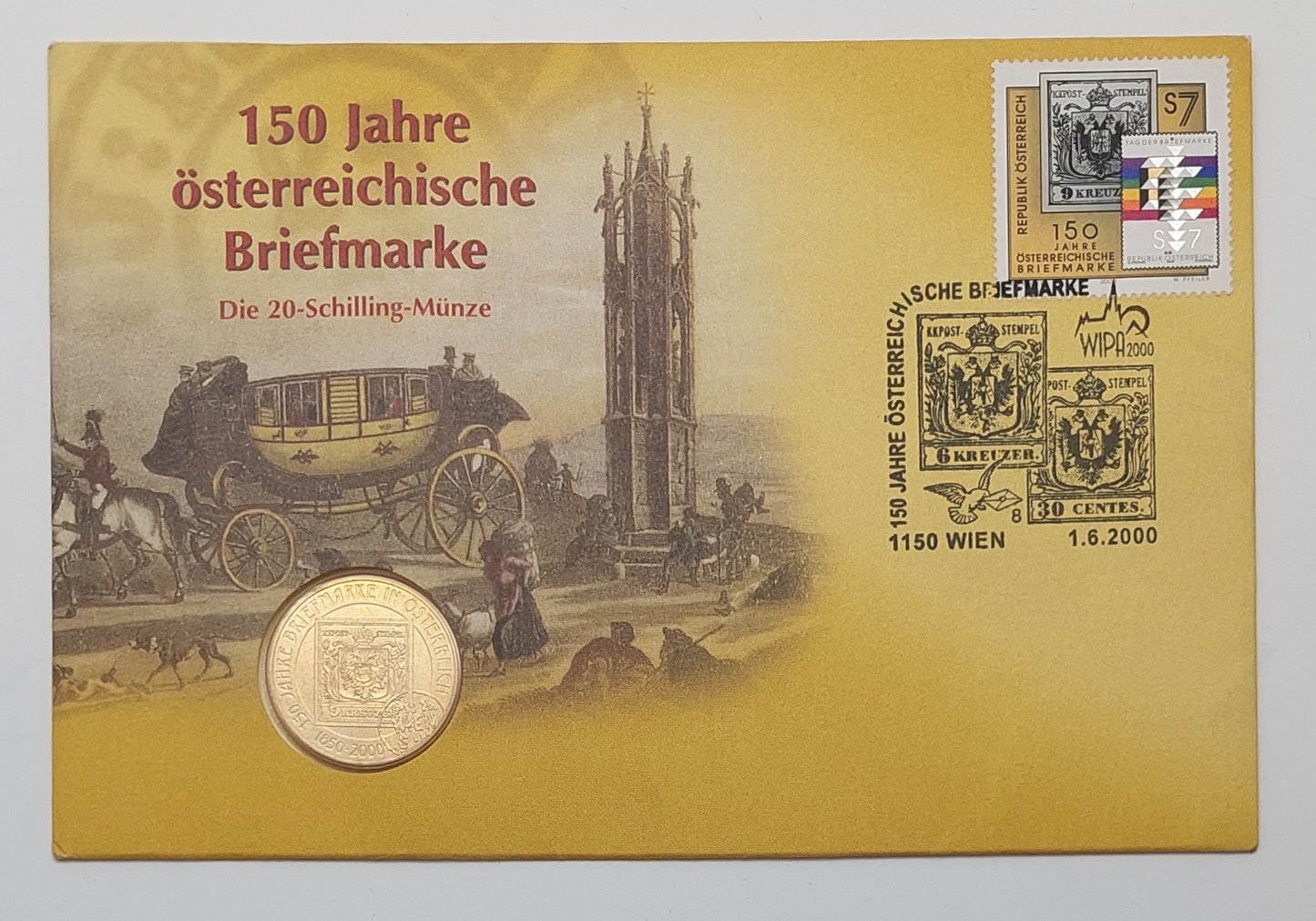 Numisbrief: 150 Jahre Briefmarke 20 Schilling